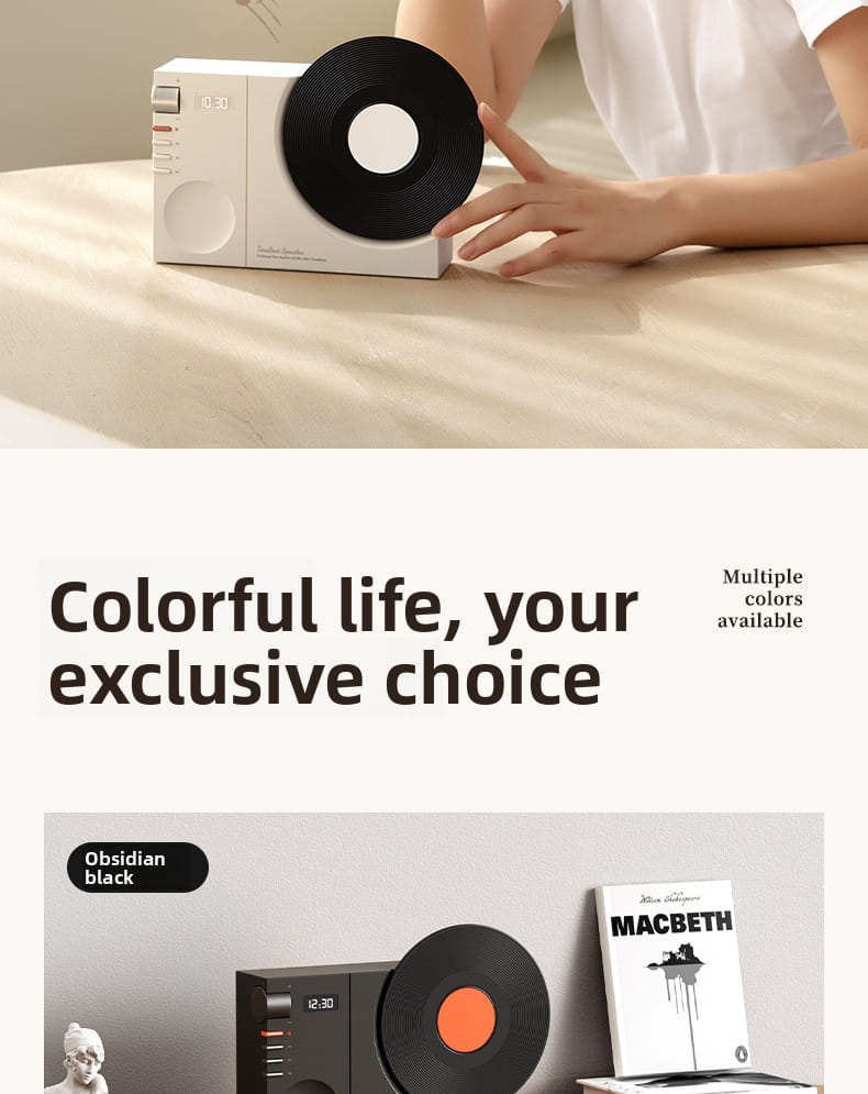 Retro Vinyl Clock Bluetooth Speaker (LK09) - Portable 5W Wireless Speaker with TF & AUX Support