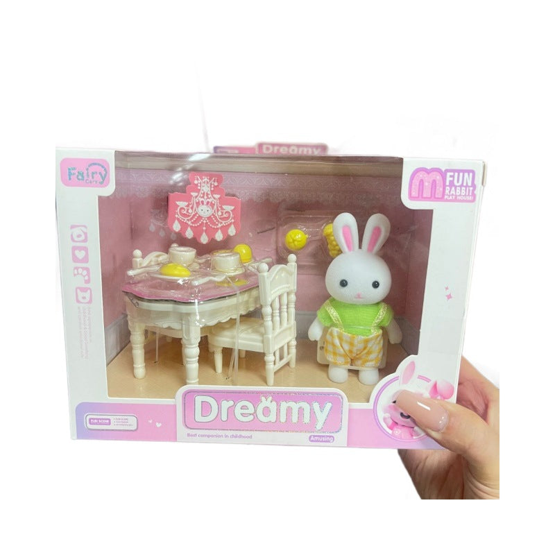 Rabbit-Themed Miniature Dressing Table Playset for Kids Imaginative Role-Play Toys