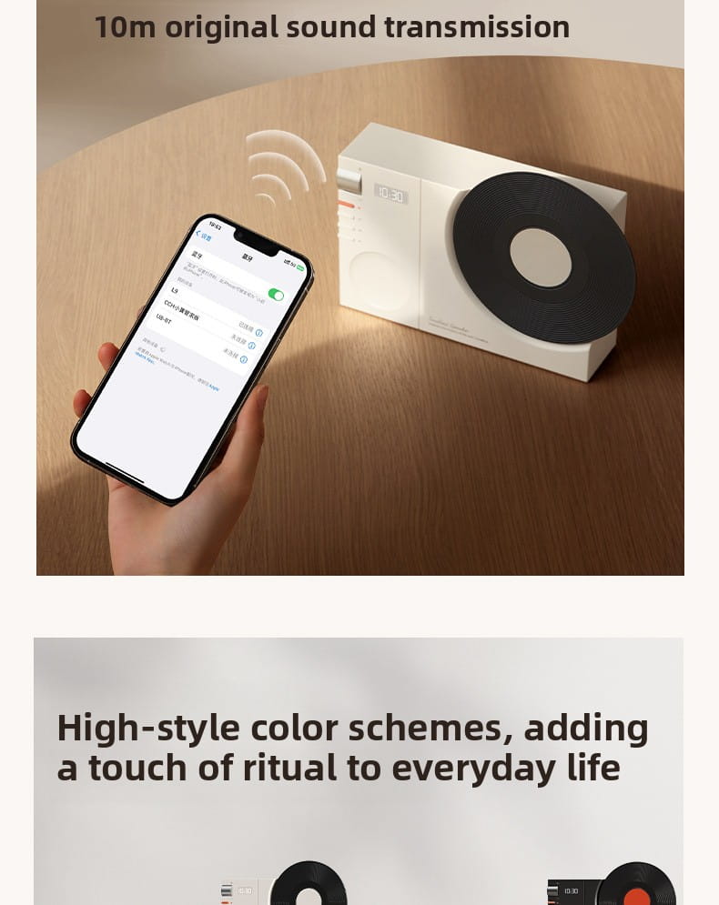 Retro Vinyl Clock Bluetooth Speaker (LK09) - Portable 5W Wireless Speaker with TF & AUX Support