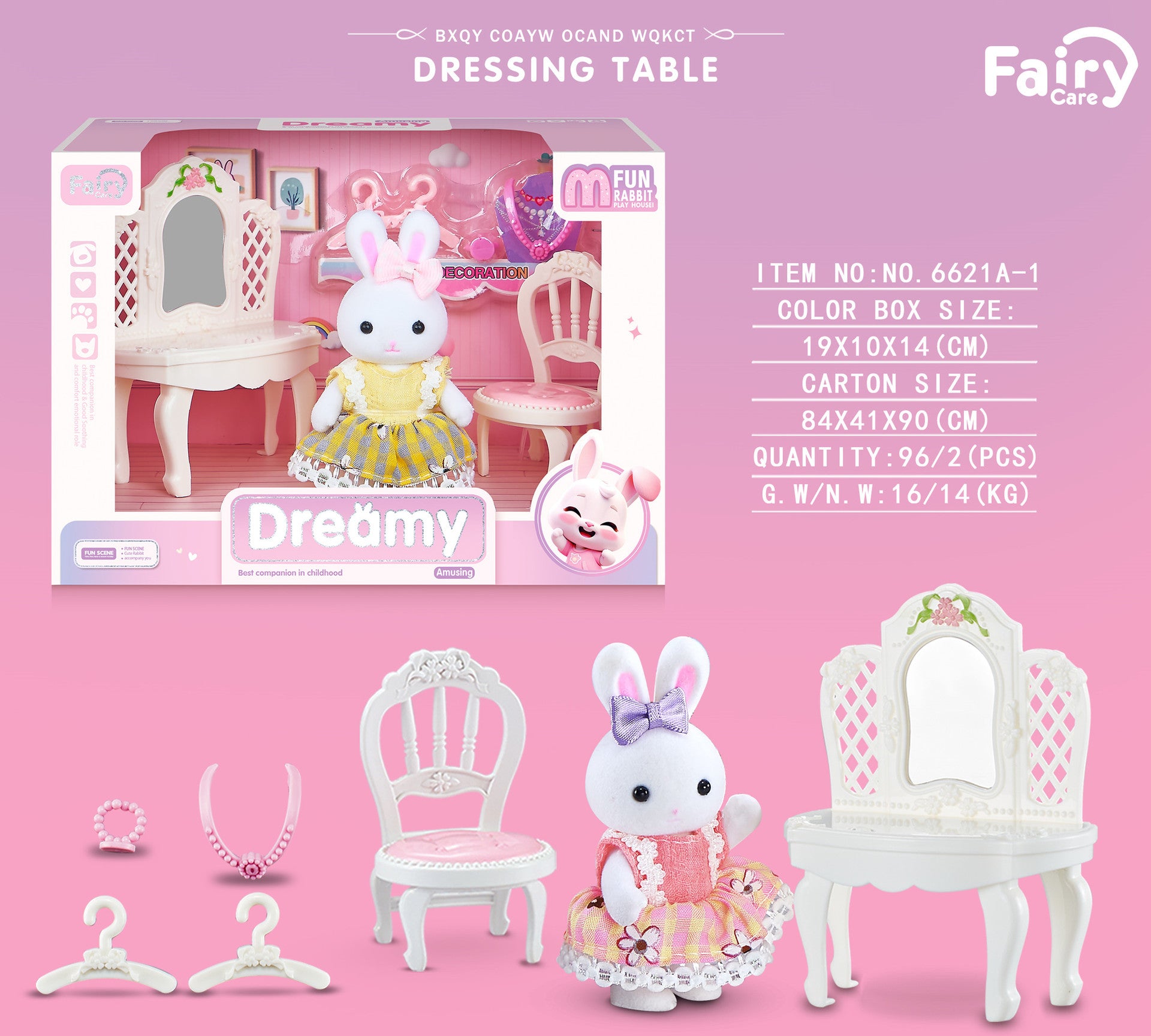 Rabbit-Themed Miniature Dressing Table Playset for Kids Imaginative Role-Play Toys