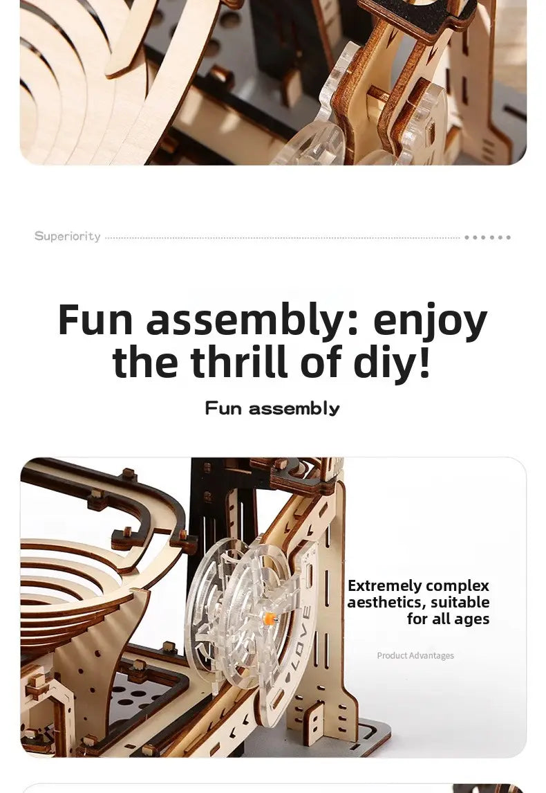3D Wooden Mechanical Ball Track Puzzle DIY Marble Run Simulation Model Educational Toy