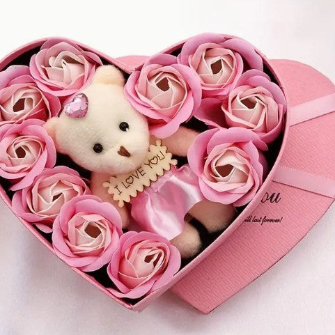 Heart-Shaped Soap Flower Gift Box Fragrant Roses for Valentines Day, Christmas & Special Occasions