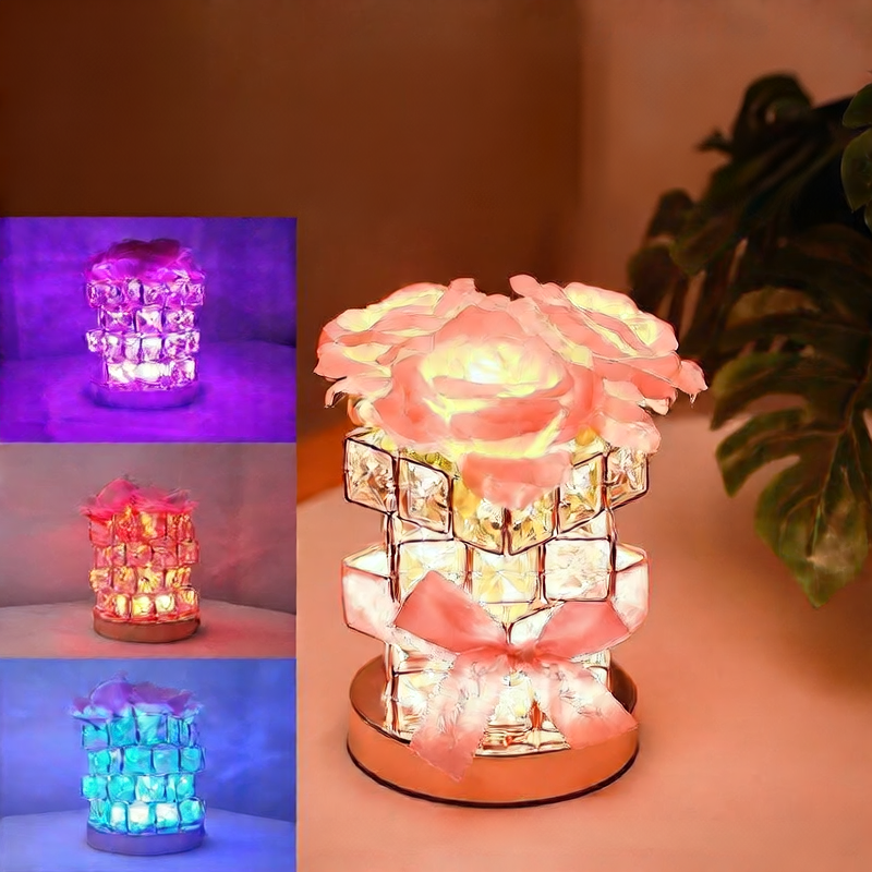 Warm Crystal Night Light with RGB Rose Atmosphere Lamp