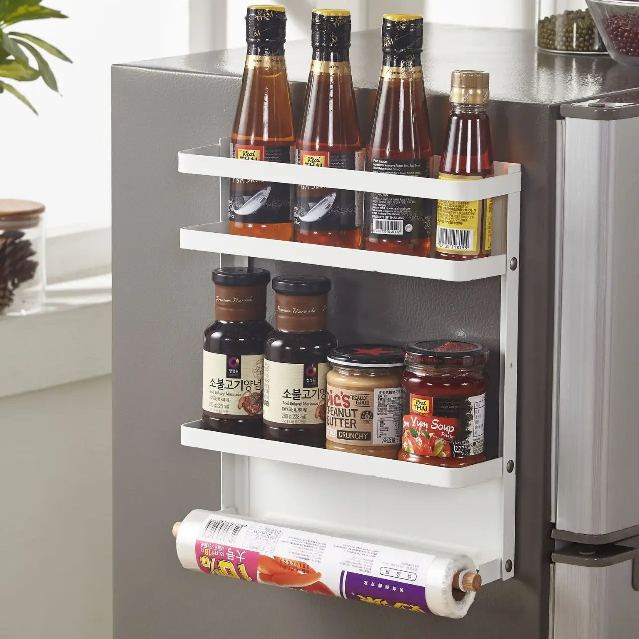 Foldable Magnetic Refrigerator Rack - 3-Tier Wall Mounted Iron Kitchen Storage Shelf (White or Black)