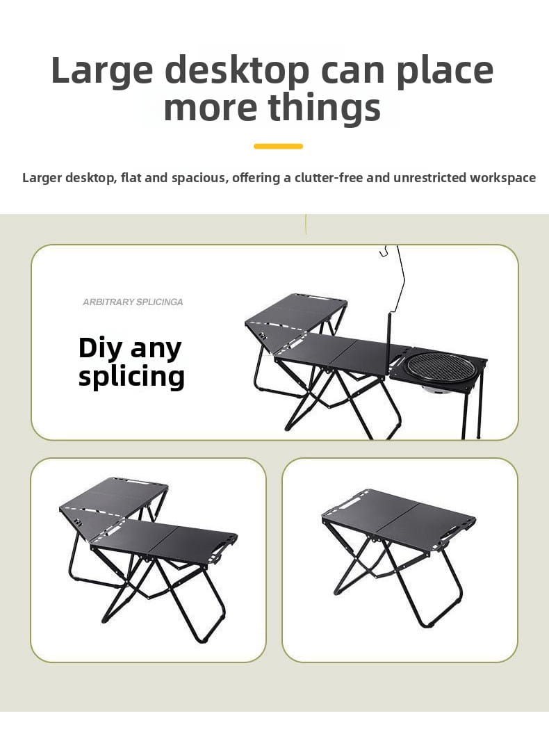 Portable Tactical Folding Camping Table - Heavy-Duty Iron Frame Outdoor Picnic Table with Storage Bag & Optional Light