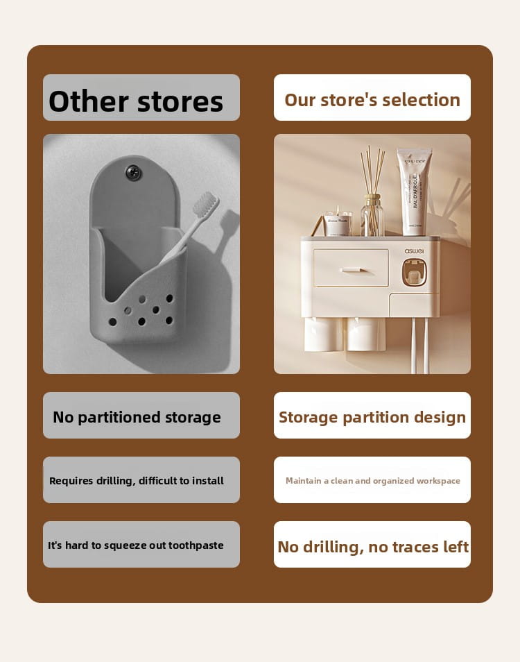 Magnetic Wall-Mounted Toothbrush Holder with Toothpaste Squeezer