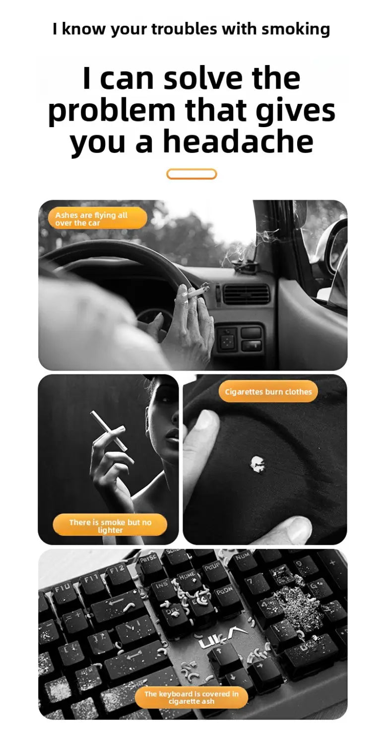 USB Rechargeable Car Ashtray with Push-Button Lighter Portable Smokeless Ash Holder with Gift Box