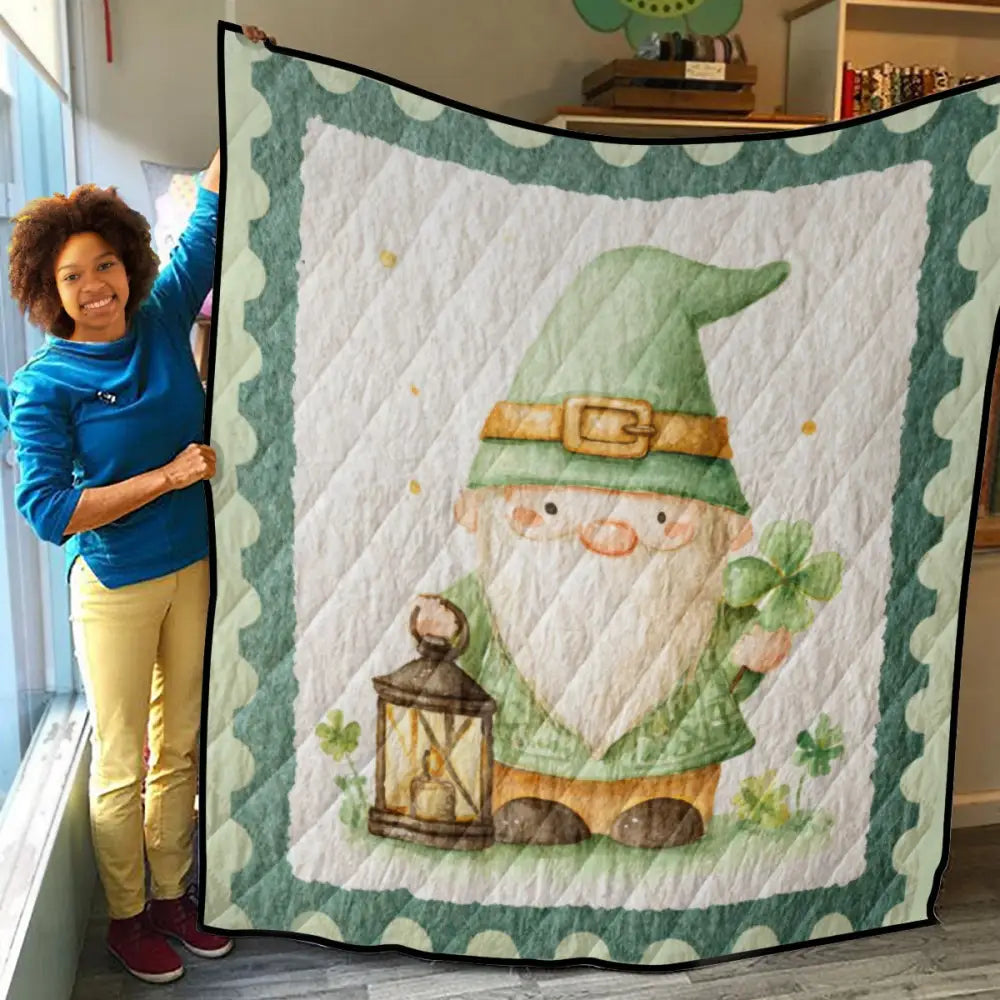 St. Patrick Day Quilt Bedding Set with Lucky Gnome Design - Holiday Gifts