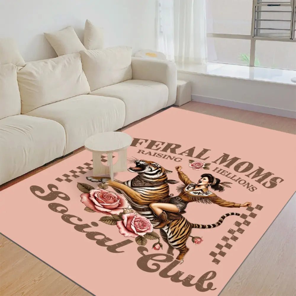 Feral Moms Raising Hellions Vintage Tiger Pink Felt Floor Mat