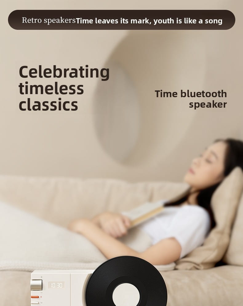 Retro Vinyl Clock Bluetooth Speaker (LK09) - Portable 5W Wireless Speaker with TF & AUX Support
