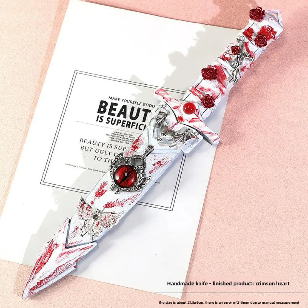 Gothic Handmade Mini Dagger Prop - DIY Craft & Cosplay Decorative Knife Accessory Portable Collectible Ornament - Red
