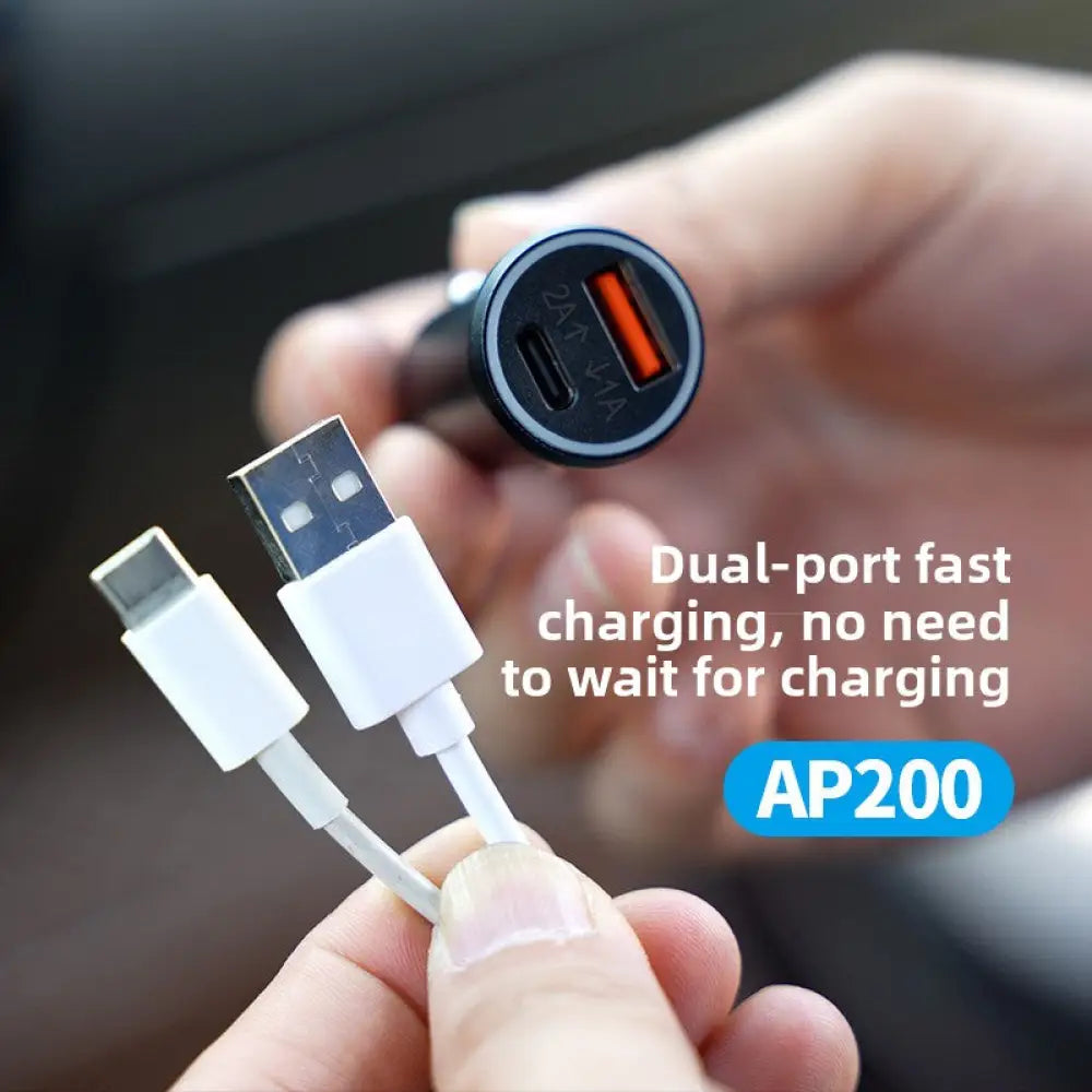 GPS Car Charger Tracker with Dual USB Fast Charging - Real-Time Vehicle Locator with Anti-Theft Alarm - Ap200 black