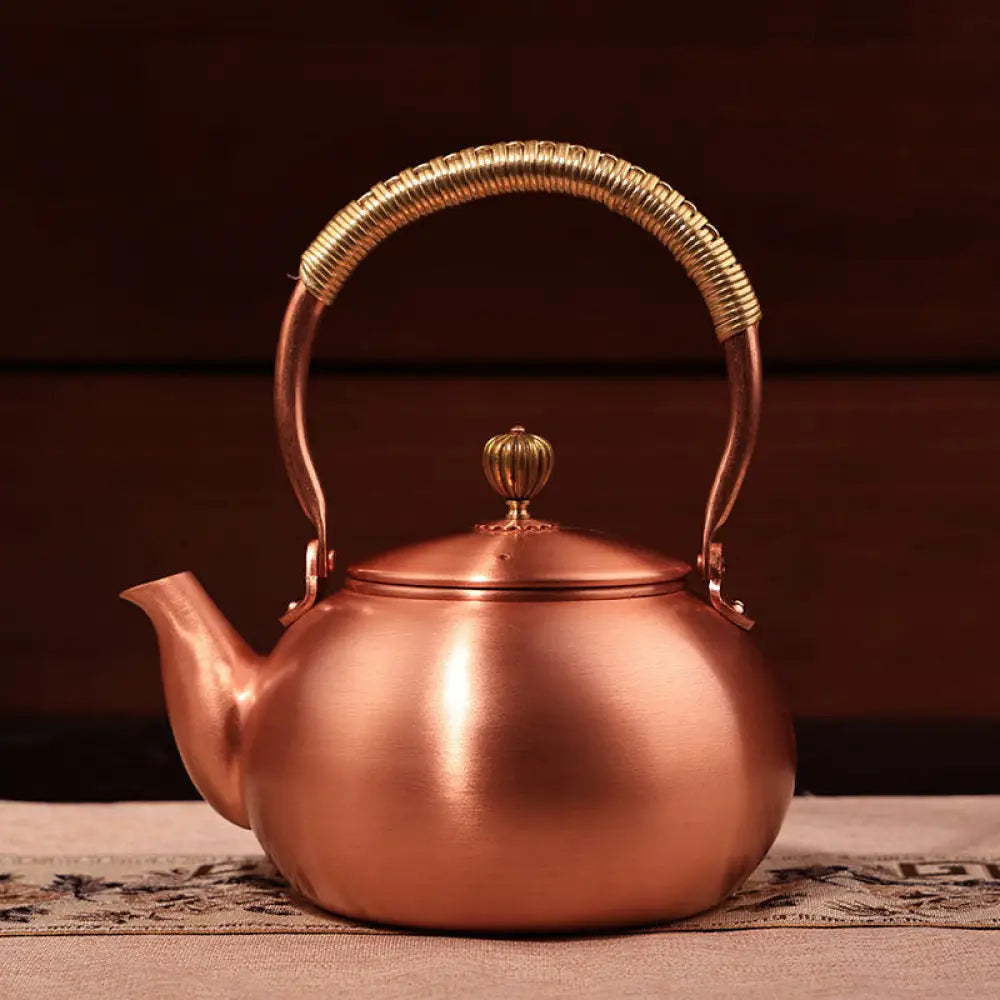 Handcrafted Pure Copper Tea Kettle - Retro Hammered Boiling Water Pot (600ml-1800ml) - 1200ml plain pattern - Home &