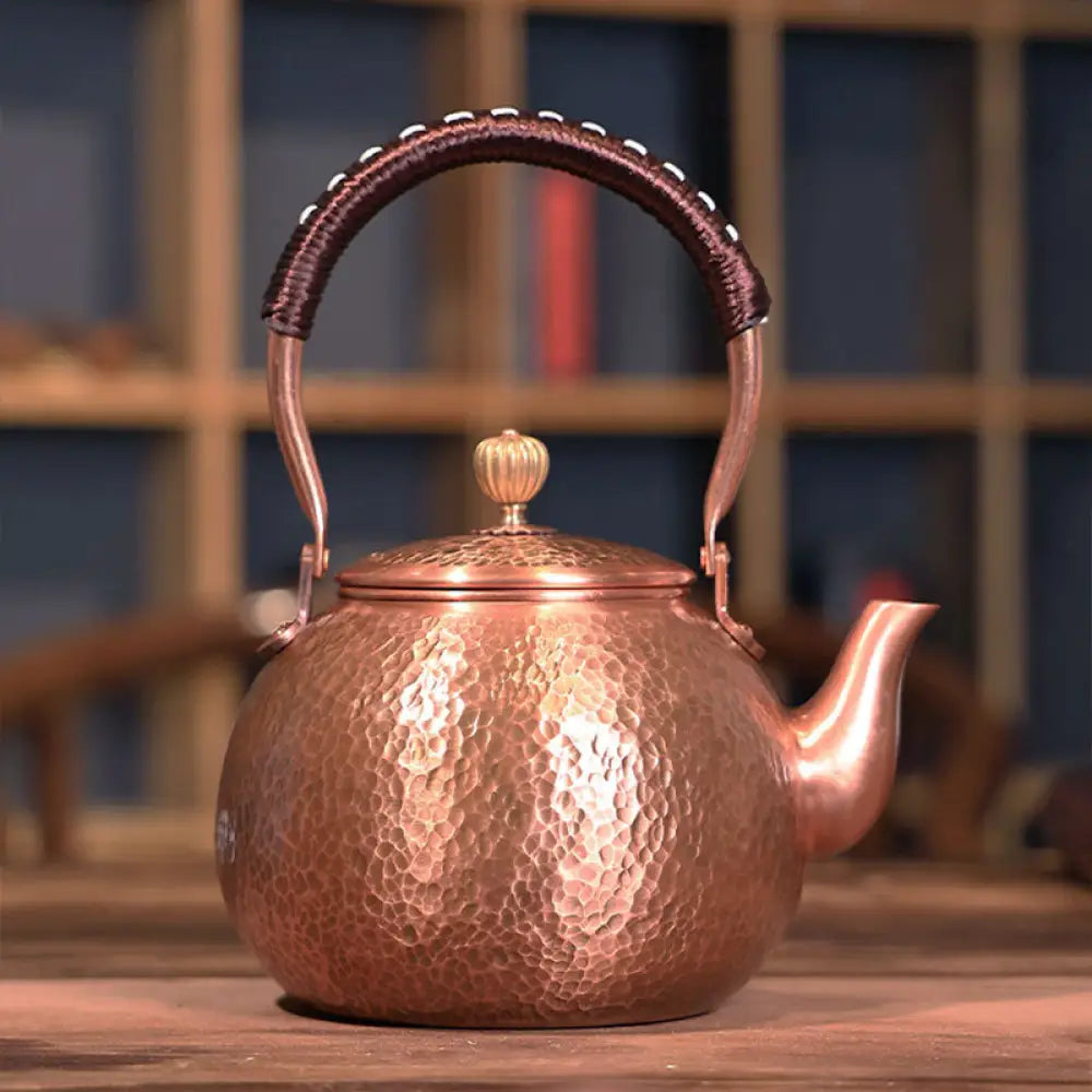 Handcrafted Pure Copper Tea Kettle - Retro Hammered Boiling Water Pot (600ml-1800ml) - 1600ml hammer pattern - Home &