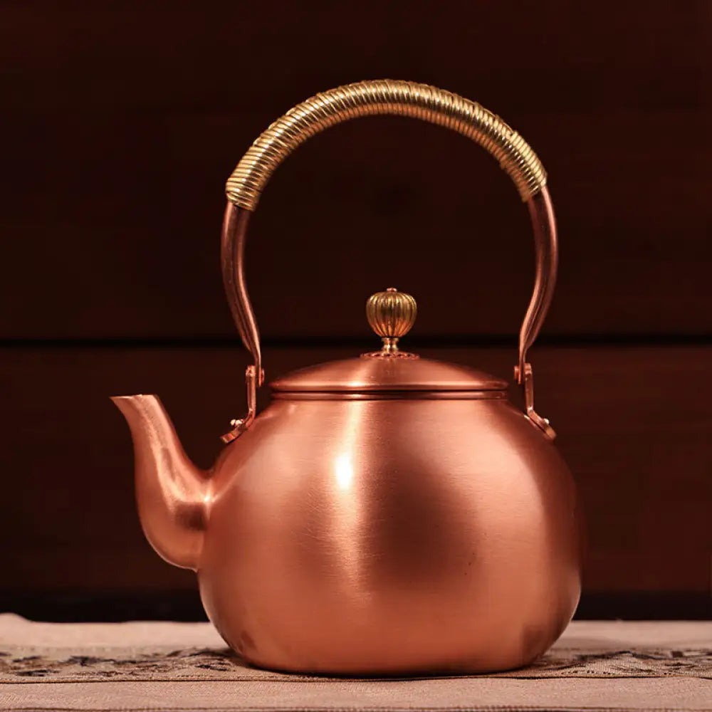 Handcrafted Pure Copper Tea Kettle - Retro Hammered Boiling Water Pot (600ml-1800ml) - 1600 plain pattern - Home &