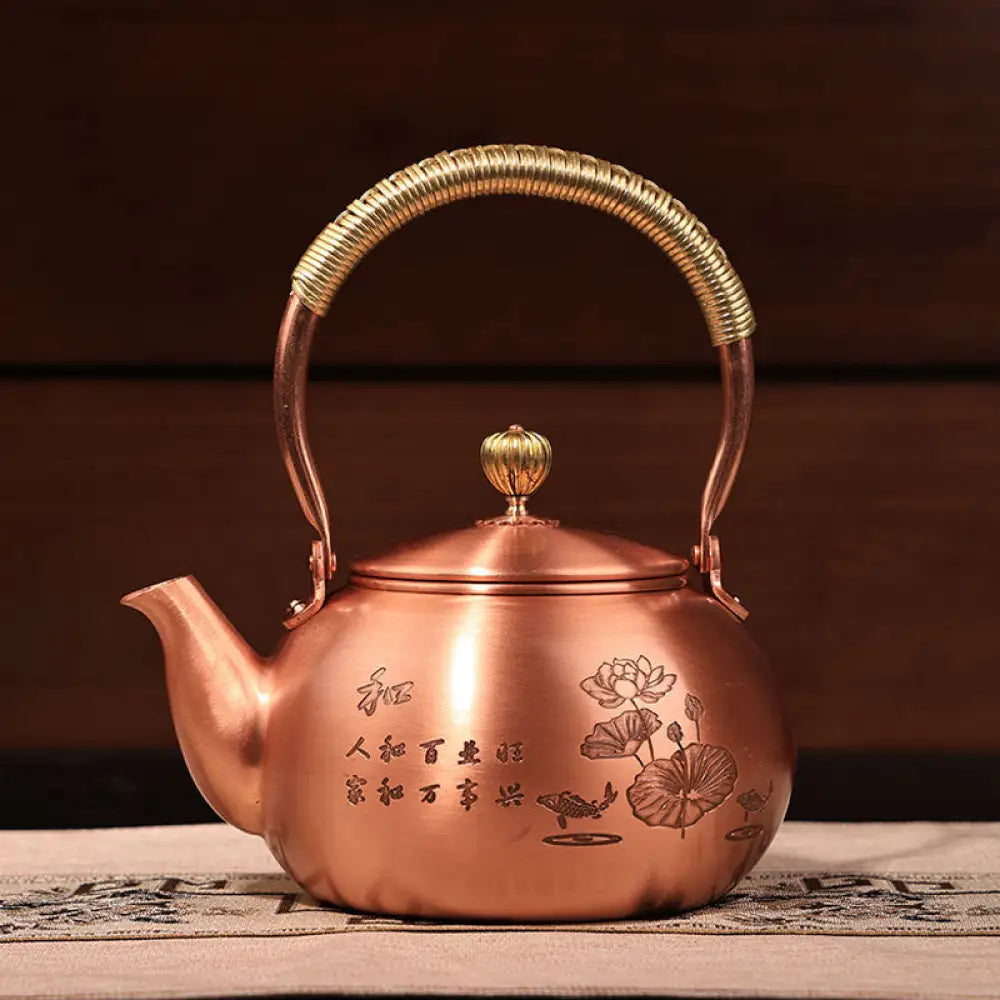 Handcrafted Pure Copper Tea Kettle - Retro Hammered Boiling Water Pot (600ml-1800ml) - 1200 lotus - Home & Garden