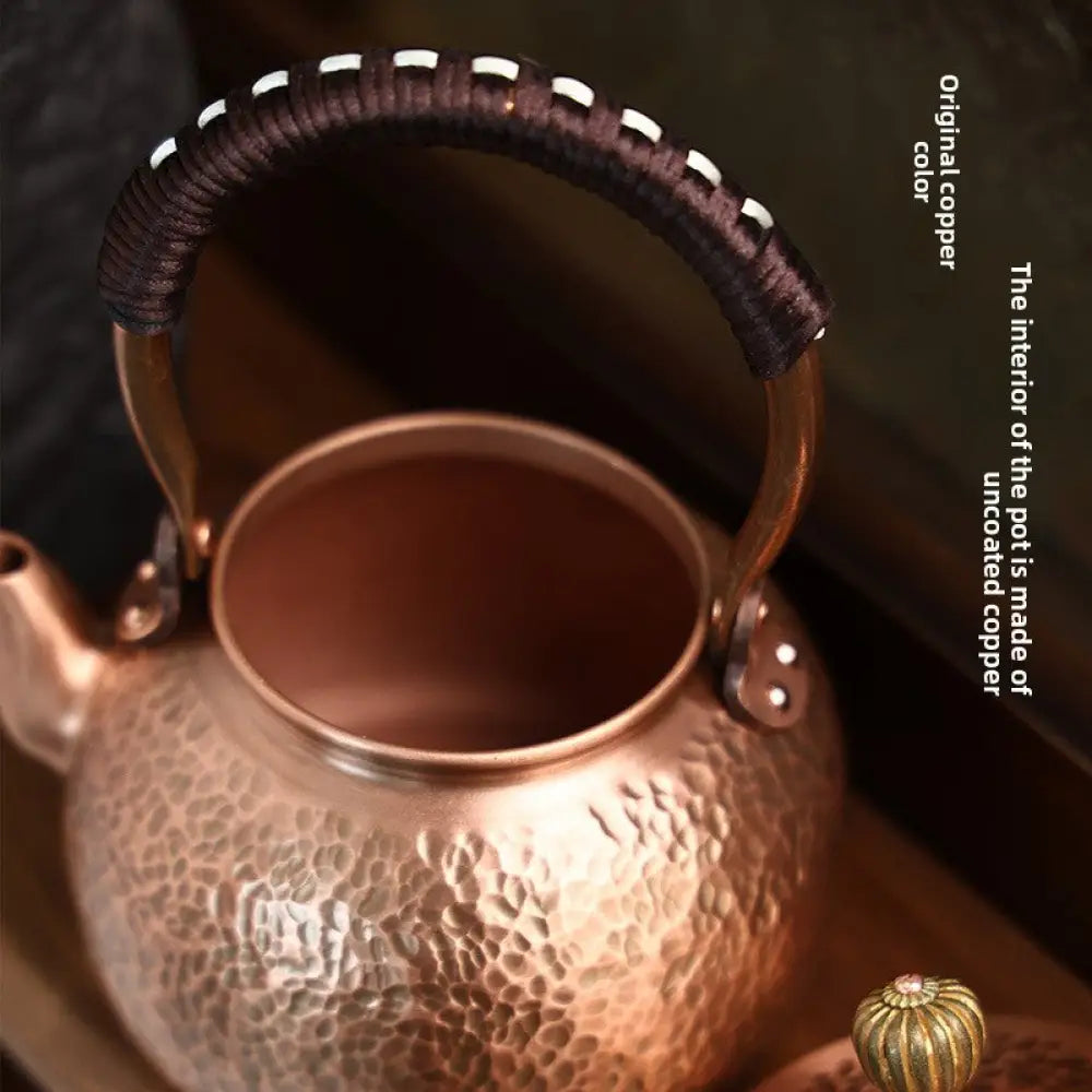 Handcrafted Pure Copper Tea Kettle - Retro Hammered Boiling Water Pot (600ml-1800ml) - Home & Garden