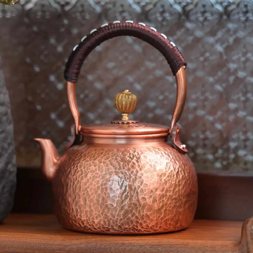 Handcrafted Pure Copper Tea Kettle - Retro Hammered Boiling Water Pot (600ml-1800ml) - 600ml hammer pattern - Home &
