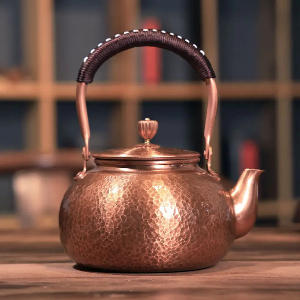 Handcrafted Pure Copper Tea Kettle - Retro Hammered Boiling Water Pot (600ml-1800ml) - 1200ml drum kettle old style