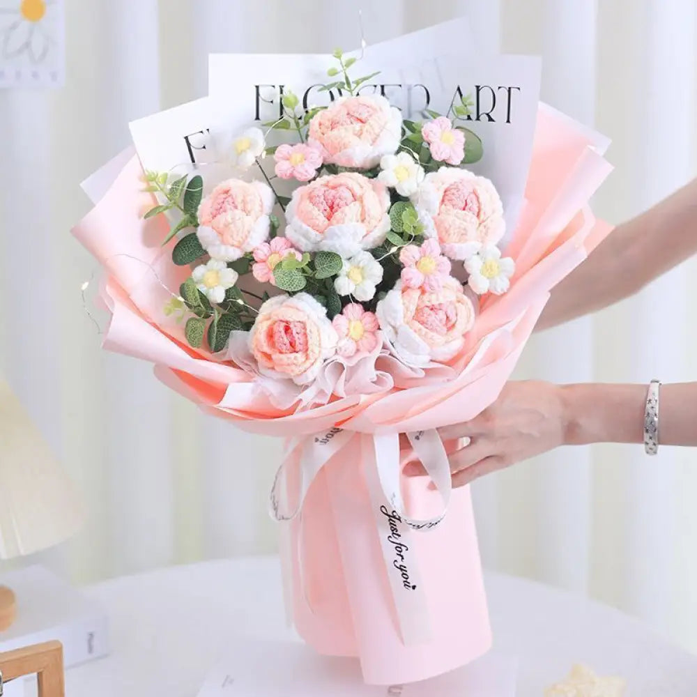 Handmade Wool Rose Bouquet with LED Lights - Eternal Floral Gift with Handbag for Valentine?s Day & Birthdays - 6 cute