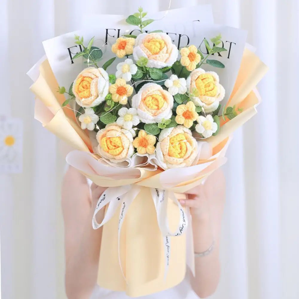 Handmade Wool Rose Bouquet with LED Lights - Eternal Floral Gift with Handbag for Valentine?s Day & Birthdays - Gifts