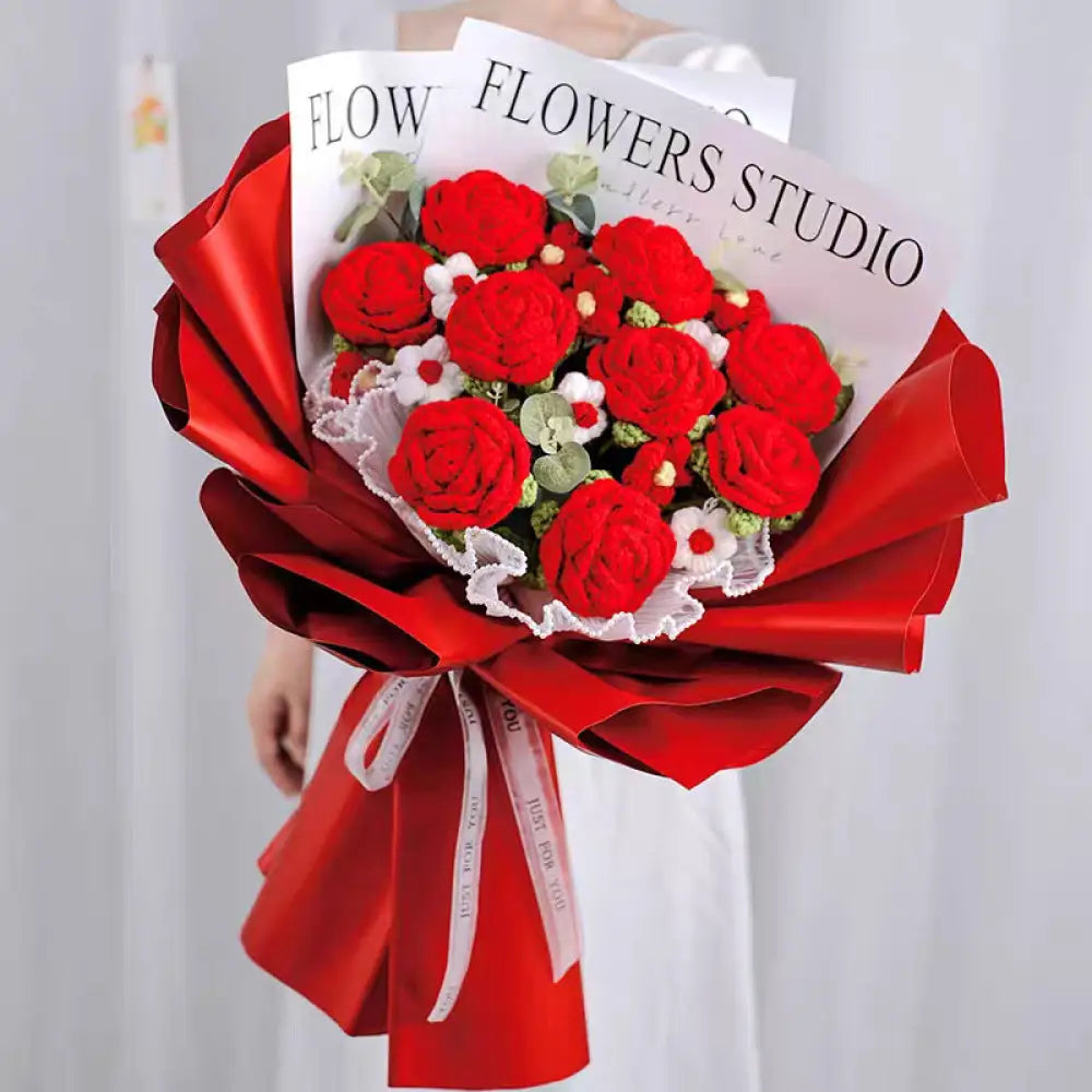 Handmade Wool Rose Bouquet with LED Lights - Eternal Floral Gift with Handbag for Valentine?s Day & Birthdays - 9