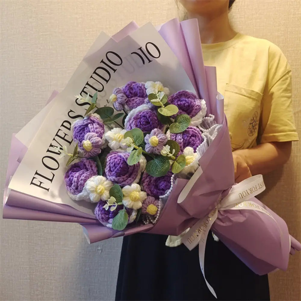 Handmade Wool Rose Bouquet with LED Lights - Eternal Floral Gift with Handbag for Valentine?s Day & Birthdays - 9