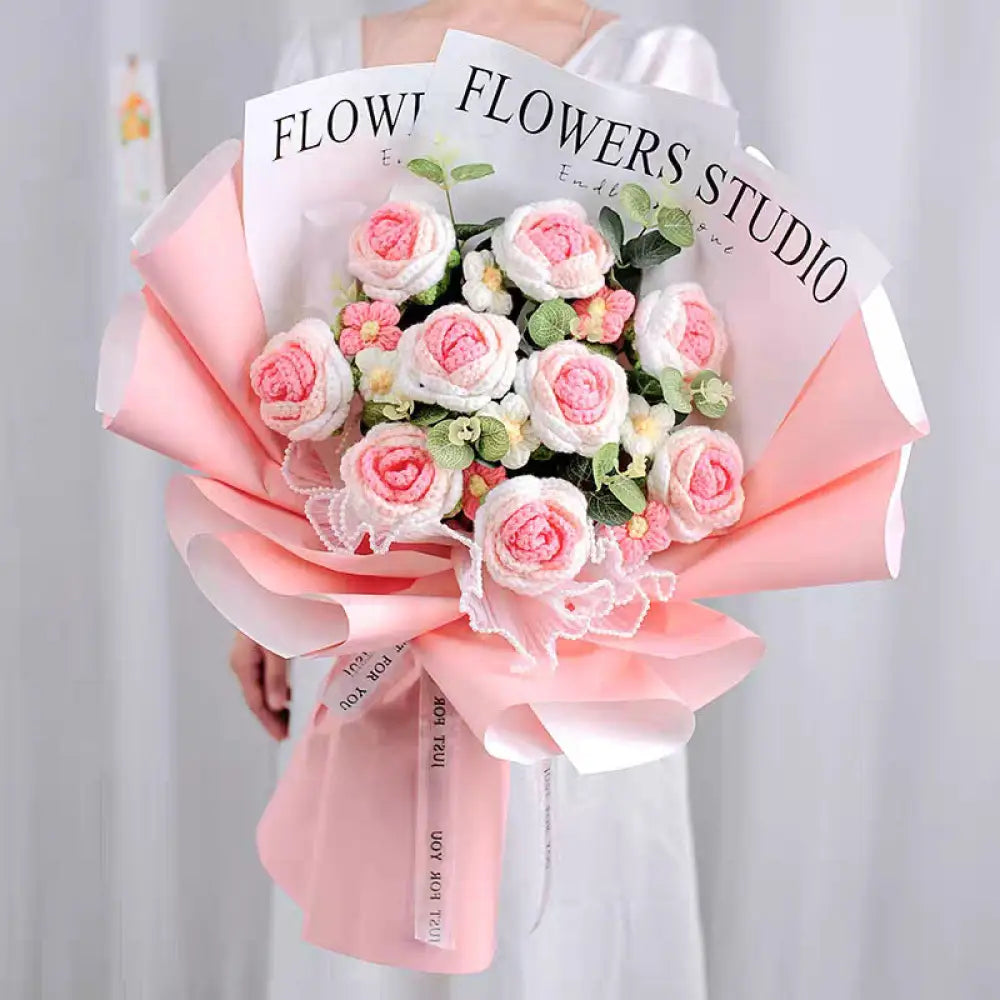 Handmade Wool Rose Bouquet with LED Lights - Eternal Floral Gift with Handbag for Valentine?s Day & Birthdays - 9 cute