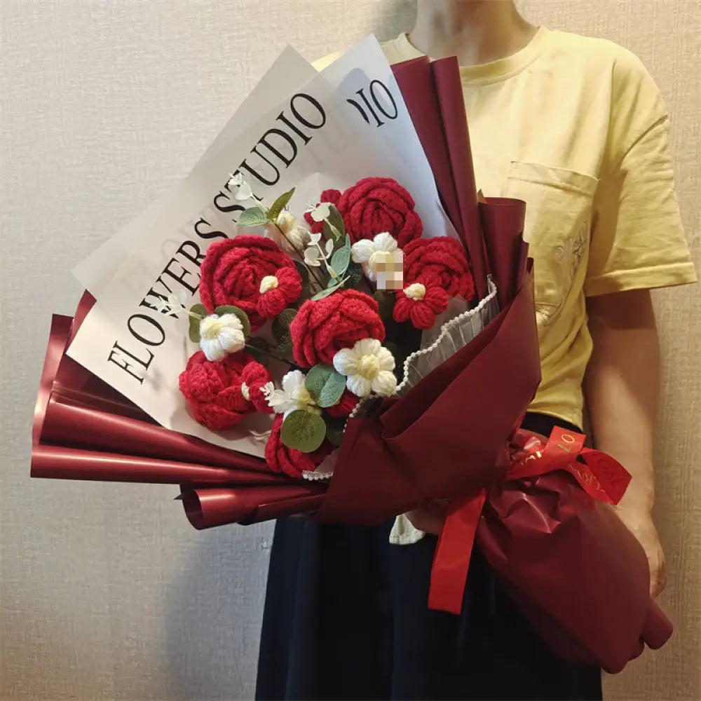 Handmade Wool Rose Bouquet with LED Lights - Eternal Floral Gift with Handbag for Valentine?s Day & Birthdays - 6