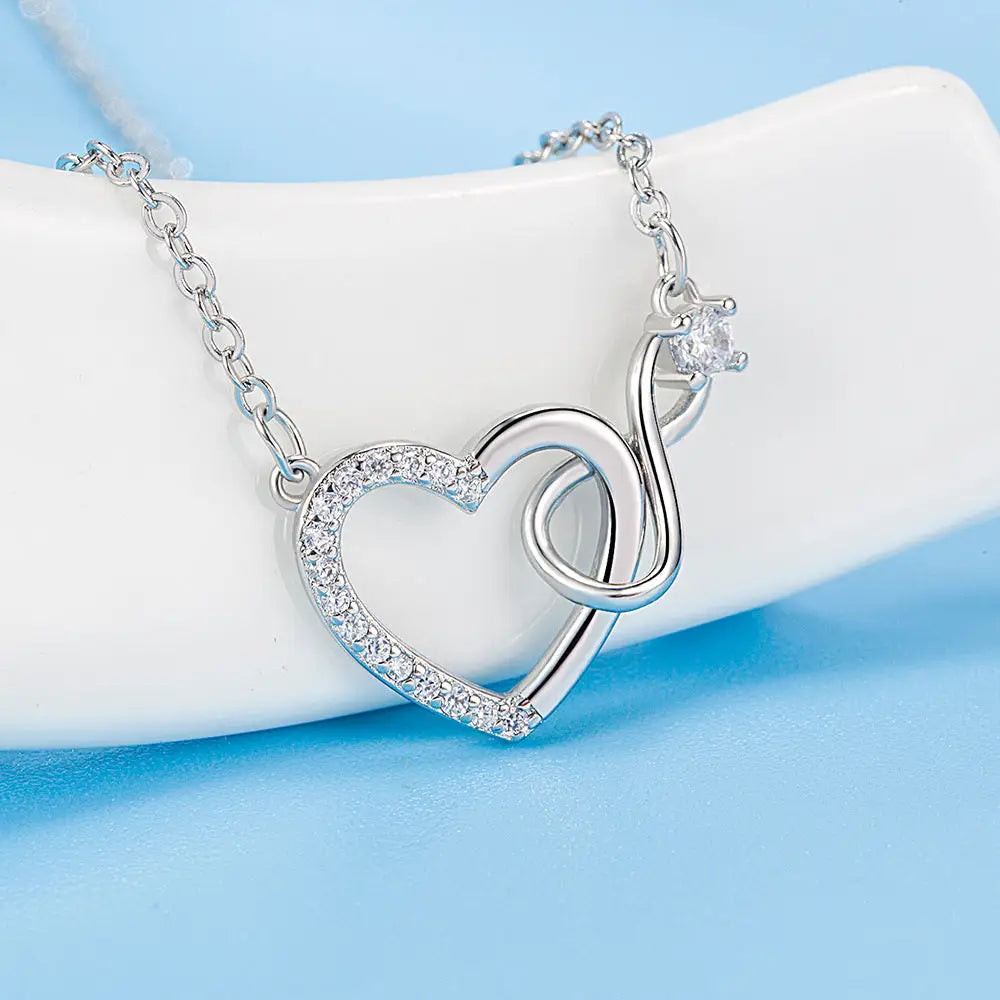 Heart Zircon Pendant Necklace - White Gold Plated Copper Chain Necklace for Women Romantic Jewelry Gift for Students &