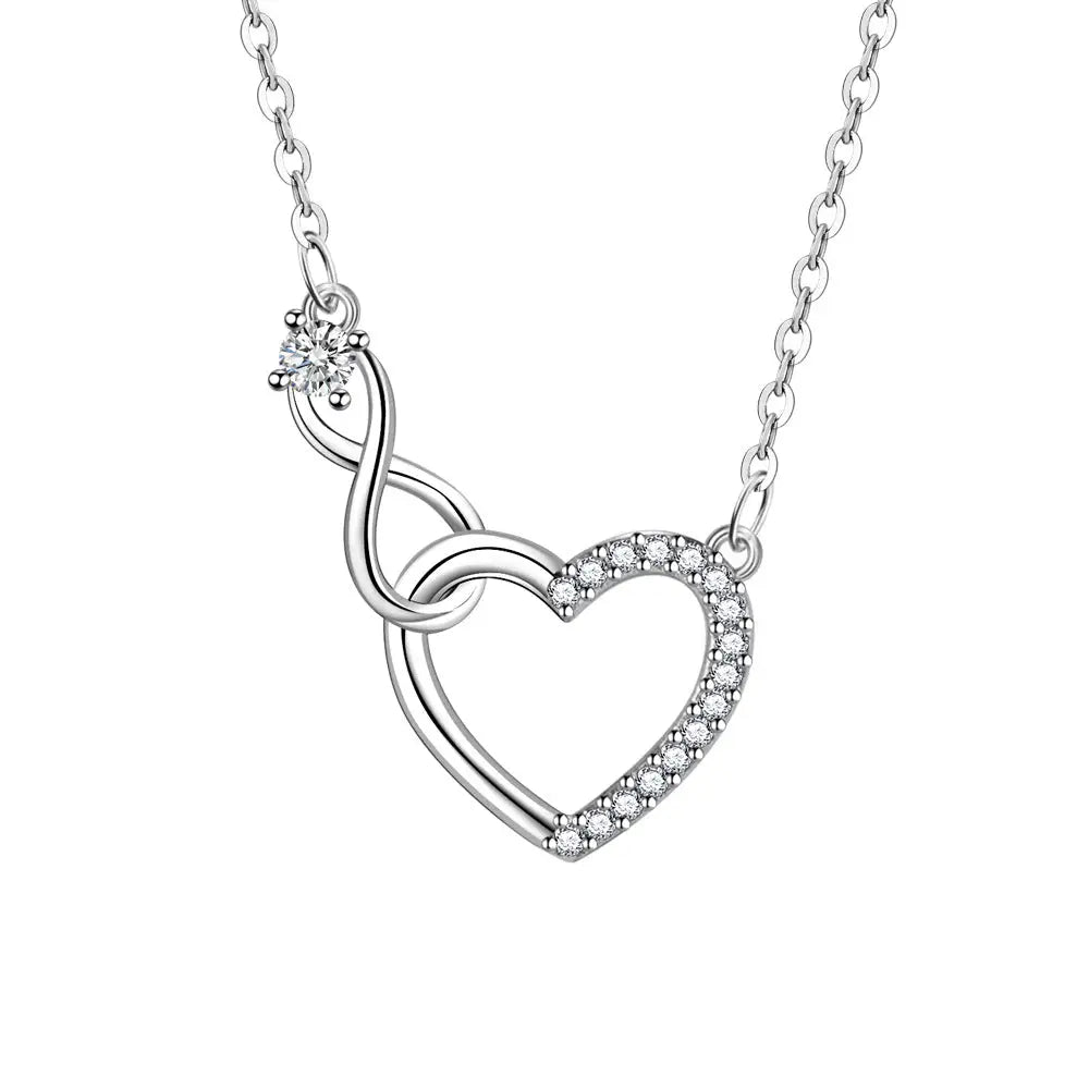 Heart Zircon Pendant Necklace - White Gold Plated Copper Chain Necklace for Women Romantic Jewelry Gift for Students &