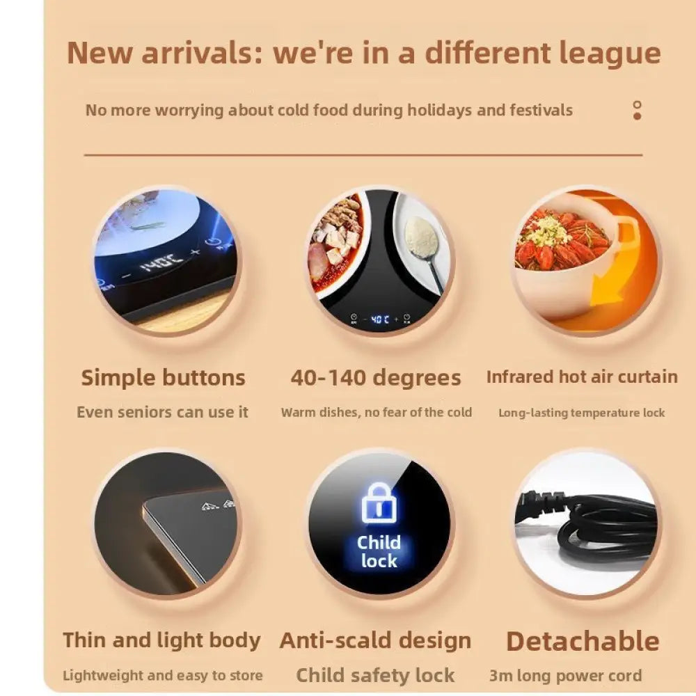 Intelligent Electric Food Warming Tray with Digital Touch Controls - Home Appliances