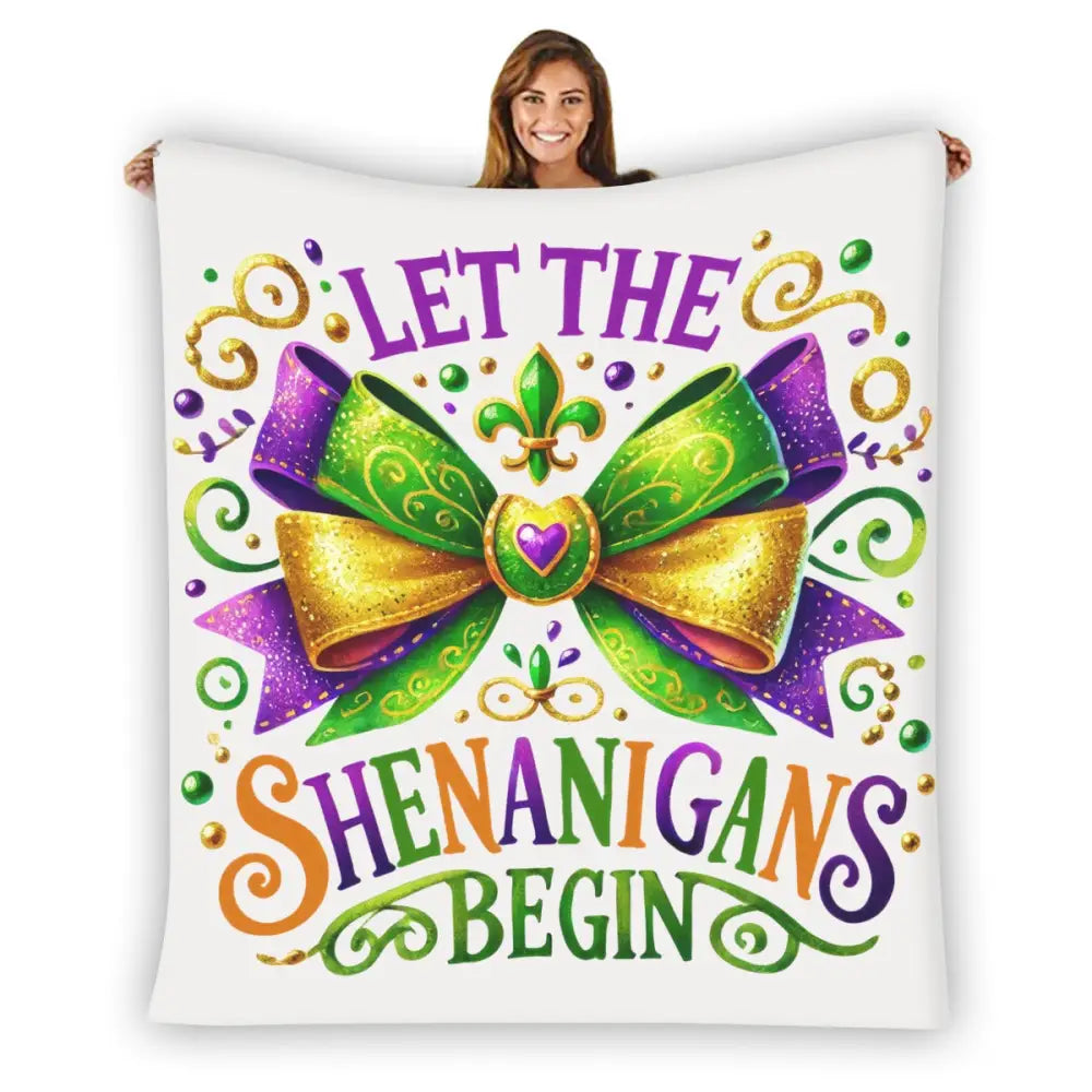 Mardi Gras Flannel Fleece Blanket Soft Warm Shenanigans Design - Holiday Gifts