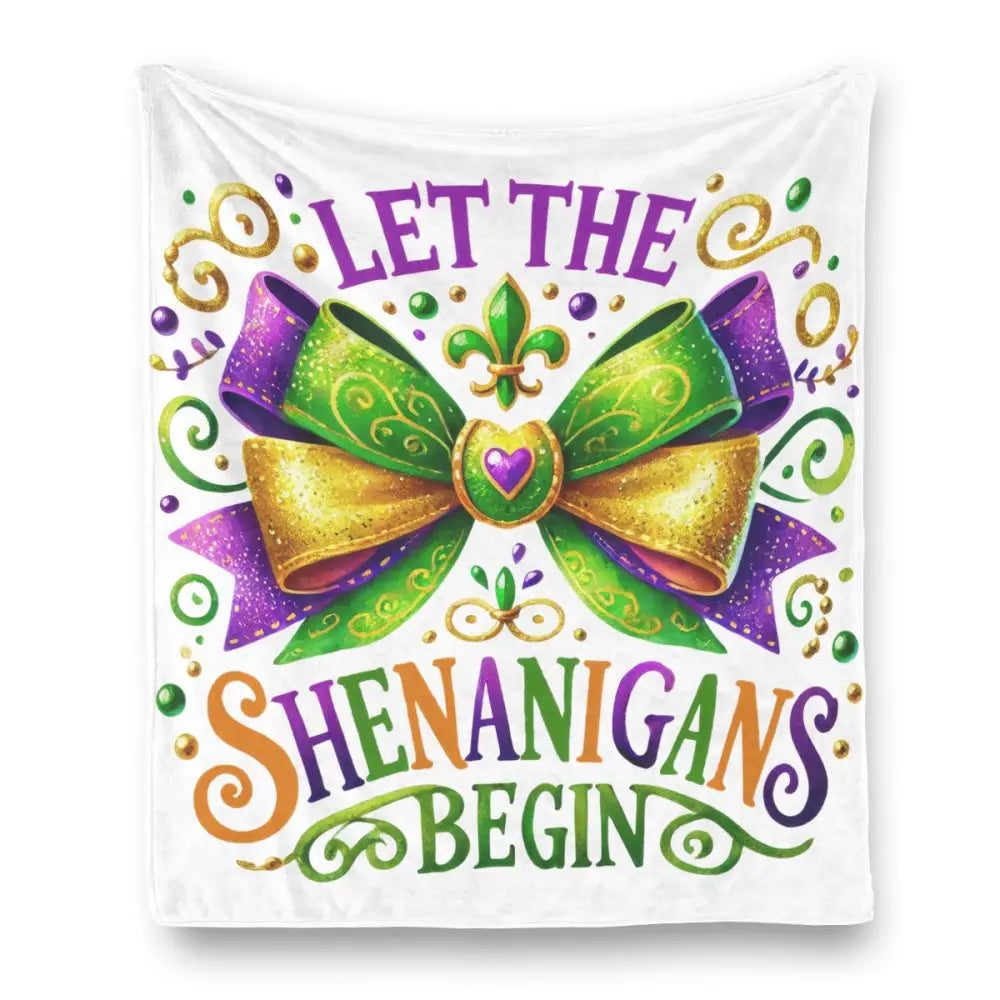 Mardi Gras Flannel Fleece Blanket Soft Warm Shenanigans Design - Holiday Gifts