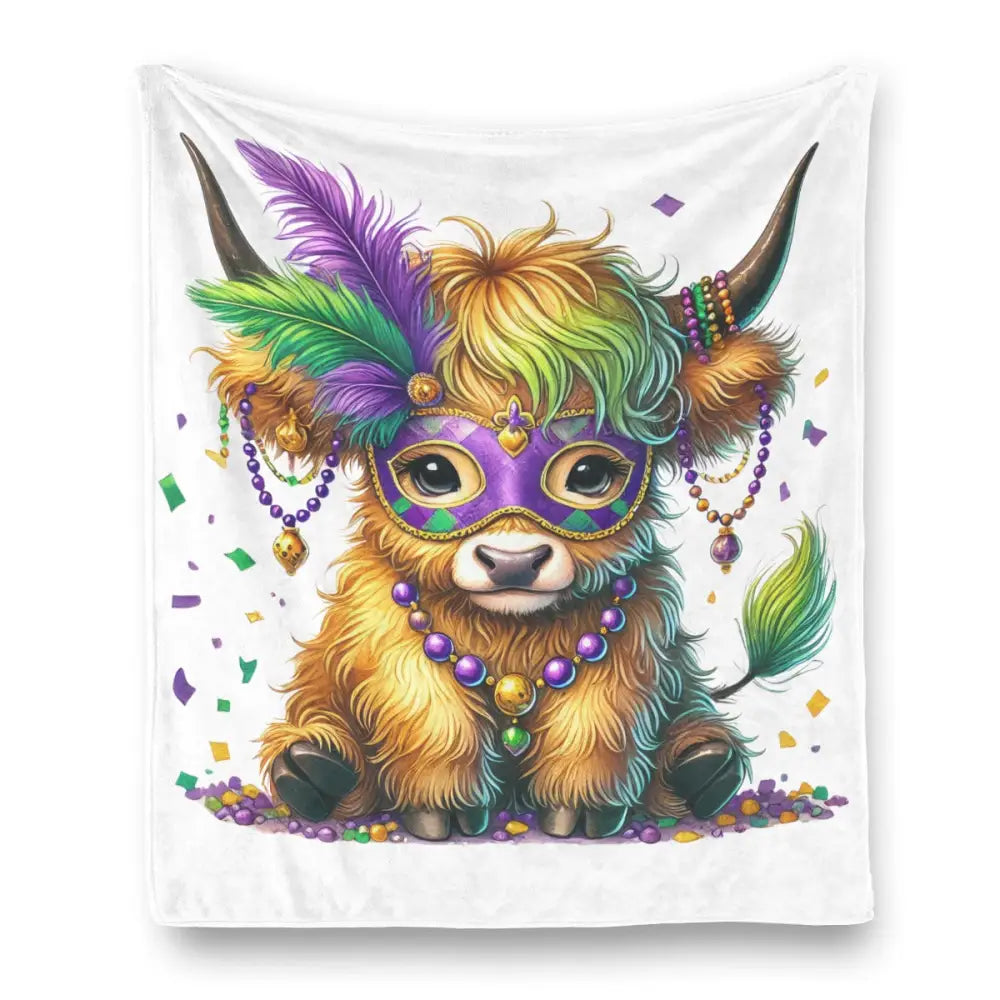 Mardi Gras Highland Cow Flannel Fleece Blanket - Holiday Gifts