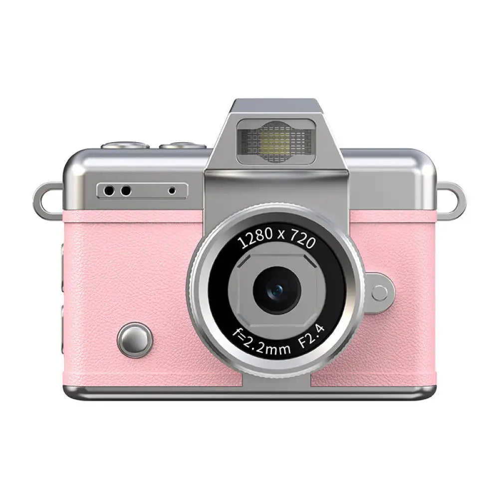 Mini Retro Digital Camera with Flip Screen - Vintage Style Portable Camera for Kids & Beginners - Girly pink without