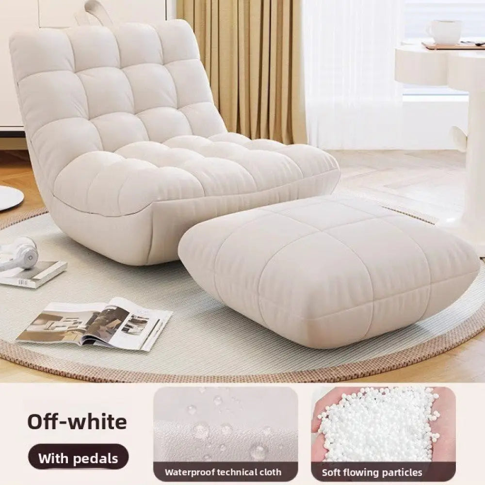 Modern Single Bean Bag Chair with High Elastic Foam - Multi-Functional Lounge Seat with Optional Footrest - Off-white