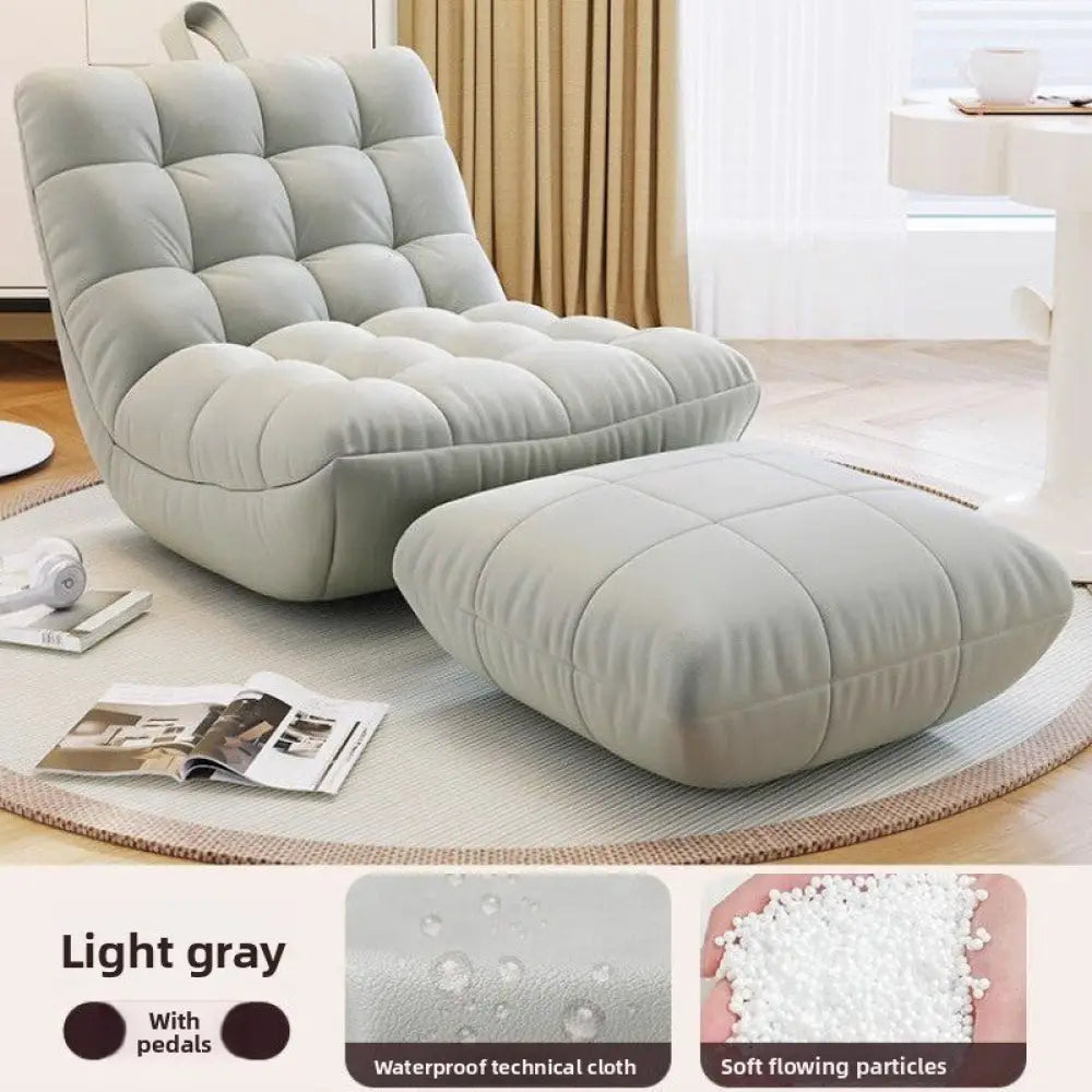 Modern Single Bean Bag Chair with High Elastic Foam - Multi-Functional Lounge Seat with Optional Footrest - Light gray