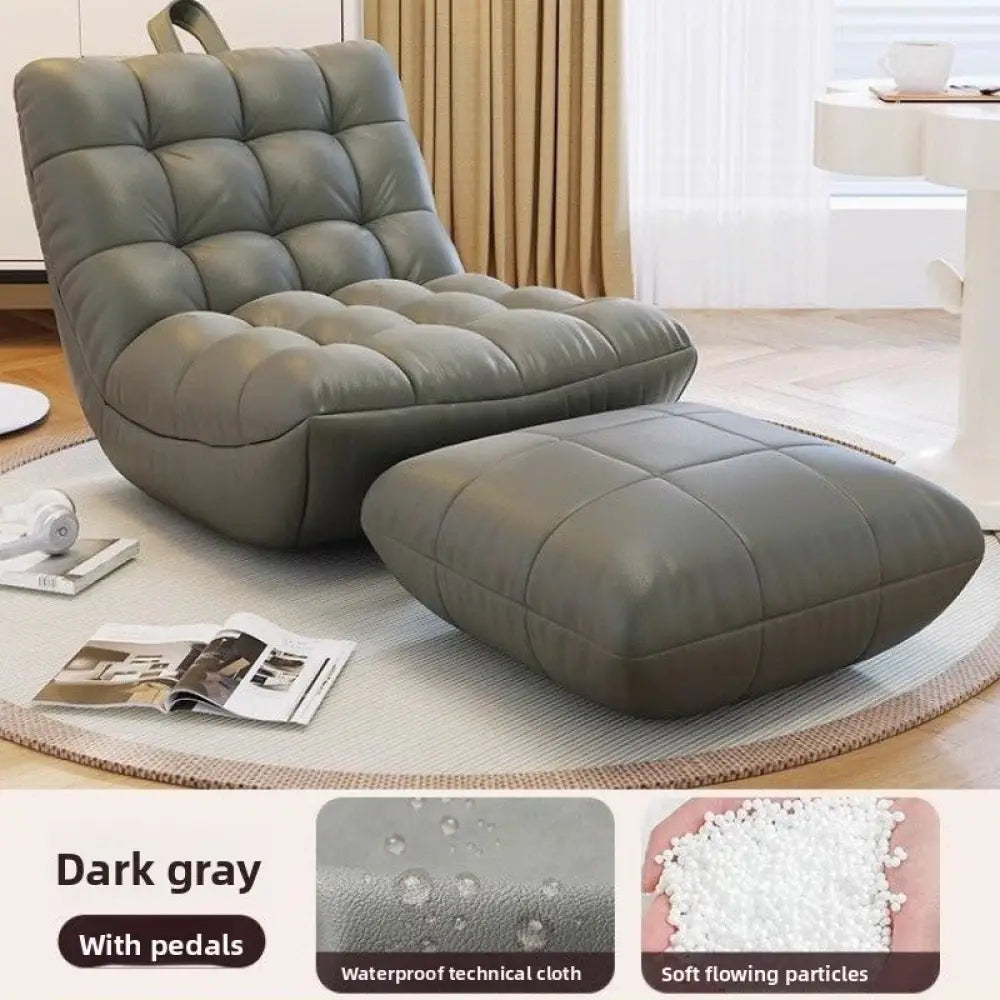 Modern Single Bean Bag Chair with High Elastic Foam - Multi-Functional Lounge Seat with Optional Footrest - Dark gray