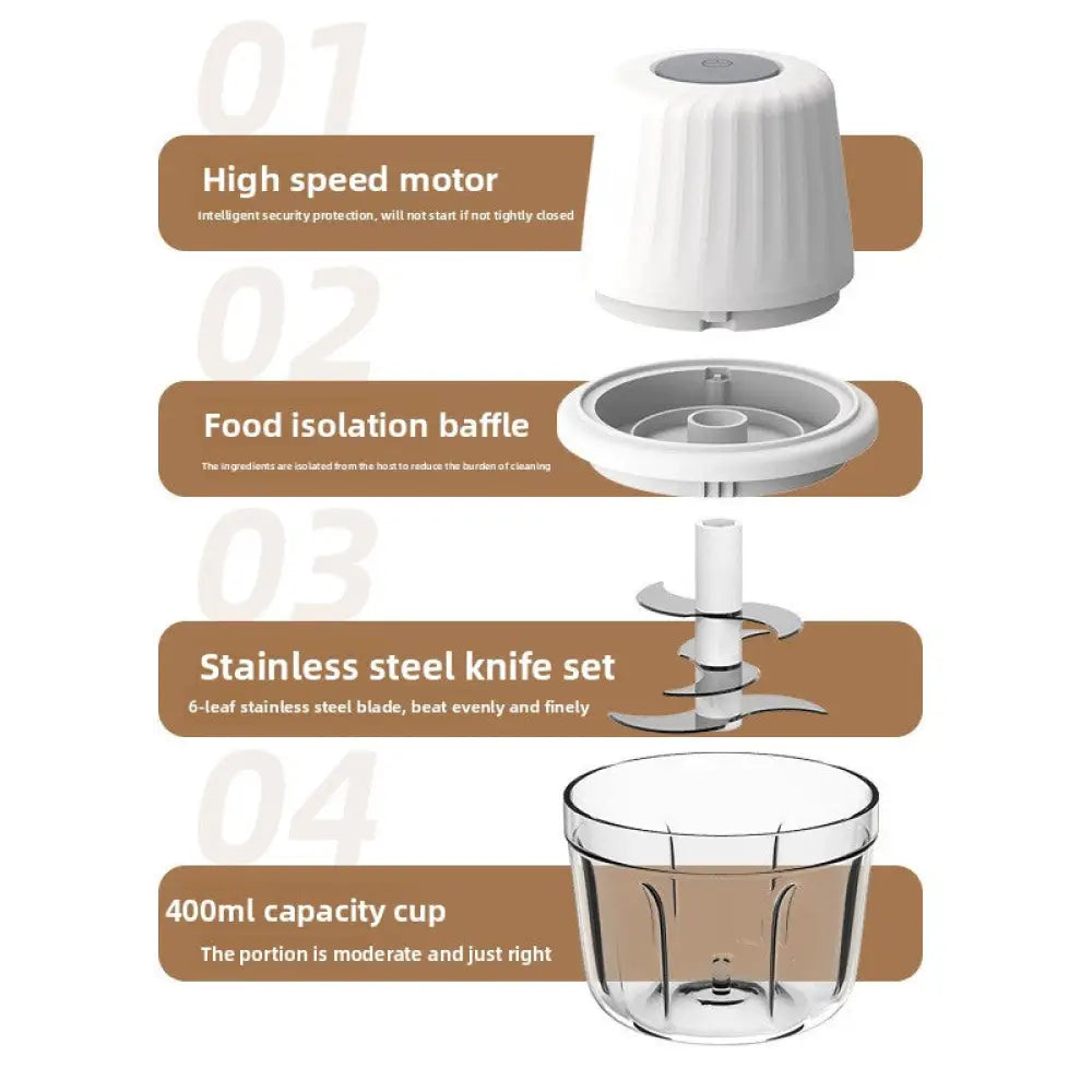 Portable Electric Food Chopper and Mini Garlic Processor - Home Appliances