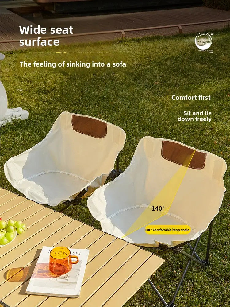 Portable Folding Moon Chair - Carbon Steel Outdoor Camping Chair with Fabric Cover (Low-Back & High-Back Options)