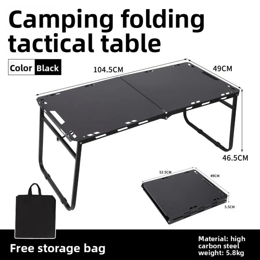Portable Tactical Folding Camping Table - Heavy-Duty Iron Frame Outdoor Picnic Table with Storage Bag & Optional Light