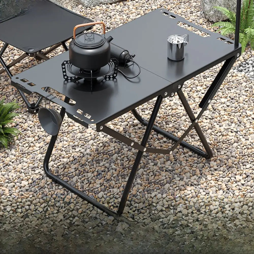 Portable Tactical Folding Camping Table - Heavy-Duty Iron Frame Outdoor Picnic Table with Storage Bag & Optional Light