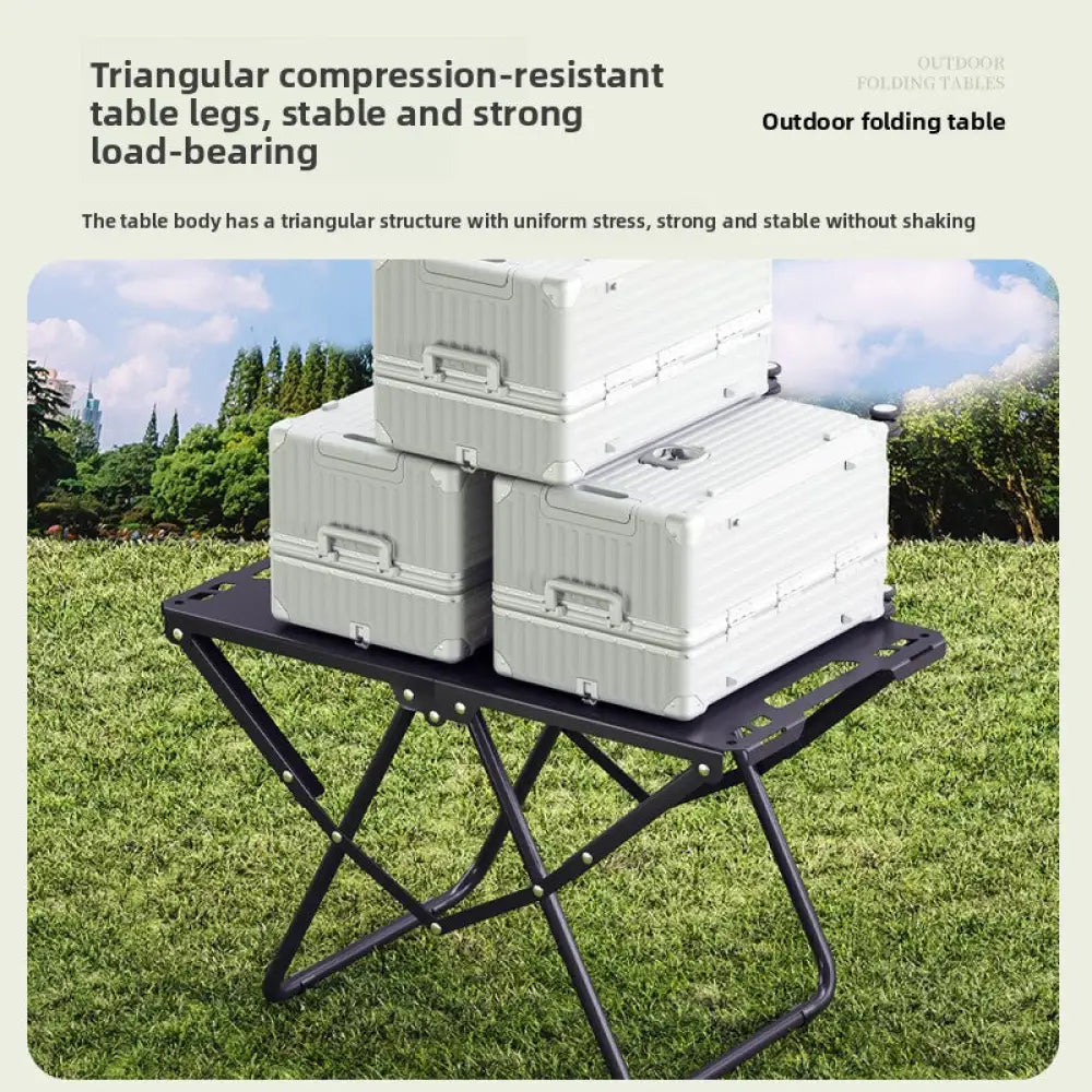 Portable Tactical Folding Camping Table - Heavy-Duty Iron Frame Outdoor Picnic Table with Storage Bag & Optional Light