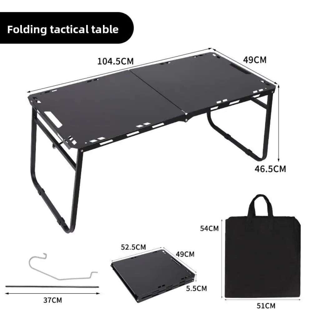 Portable Tactical Folding Camping Table - Heavy-Duty Iron Frame Outdoor Picnic Table with Storage Bag & Optional Light