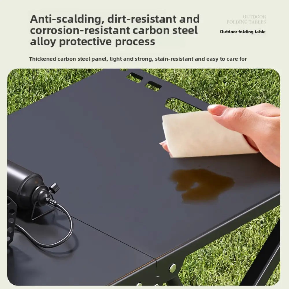 Portable Tactical Folding Camping Table - Heavy-Duty Iron Frame Outdoor Picnic Table with Storage Bag & Optional Light