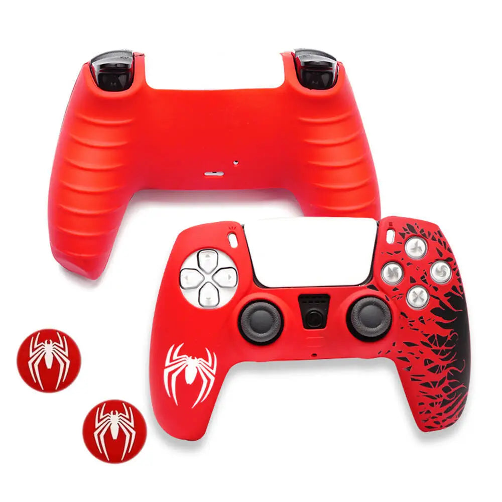 PS5 Controller Silicone Cover with Anti-Slip Grip & Joystick Caps - Protective Skin for PlayStation 5 Gamepad - Red