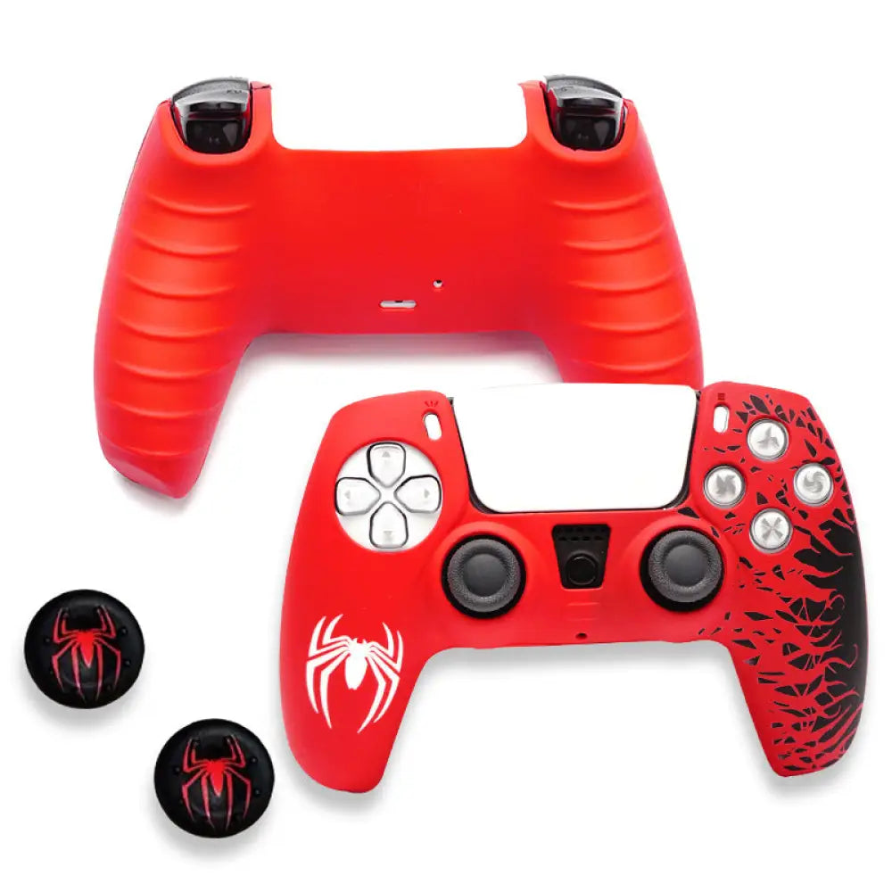 PS5 Controller Silicone Cover with Anti-Slip Grip & Joystick Caps - Protective Skin for PlayStation 5 Gamepad - Red