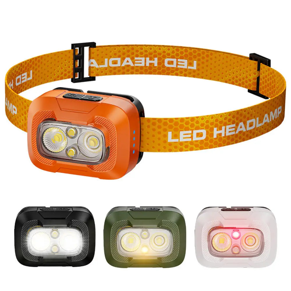 Rechargeable LED Headlamp 5W - Waterproof 3-Color Outdoor Headlight with 360 Degree Rotation & 1500mAh Battery