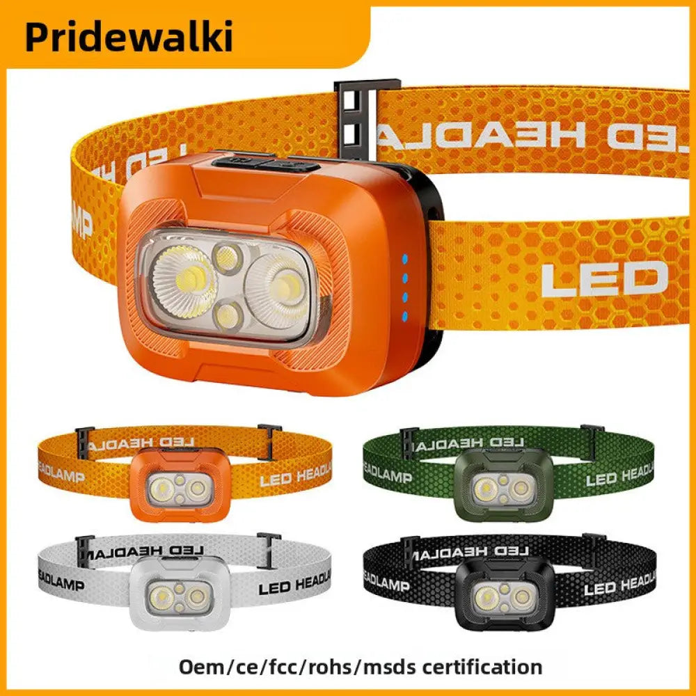 Rechargeable LED Headlamp 5W - Waterproof 3-Color Outdoor Headlight with 360 Degree Rotation & 1500mAh Battery